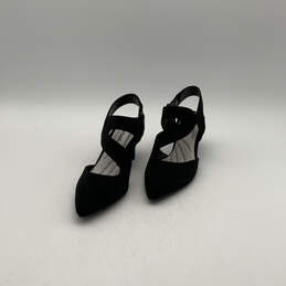 Womens Black Suede Pointed Toe Side Zipper Block Strappy Heels Size 8.5