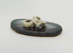 Artisan 925 Modernist Amber Cabochon Rectangle Chunky Ring Huggie Hoop Earrings & Wide Cuff Bracelet 42.1g alternative image