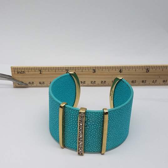Heidi Deus Gold Tone Faux Leather Crystal 6 Inch Cuff Bracelet 52.0g w/Box image number 8