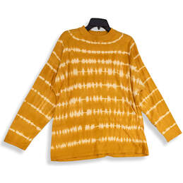 Womens Mustard Tie-Dye Long Sleeve Crew Neck Pullover T-Shirt Size M
