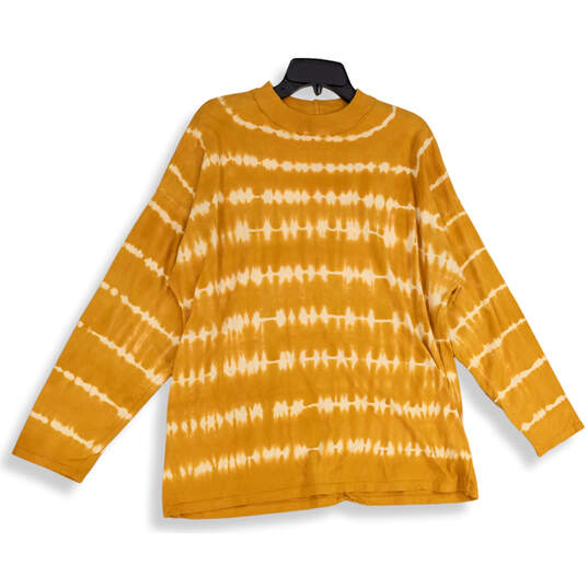 Womens Mustard Tie-Dye Long Sleeve Crew Neck Pullover T-Shirt Size M image number 1