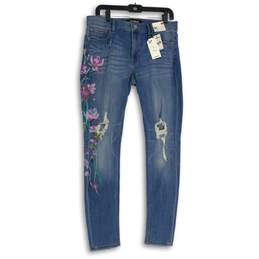 NWT Express Womens Blue Denim Floral Distressed Skinny Leggings Jeans Size 10R