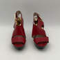 Womens Red Leather Open Toe Stiletto Heel Ankle Strap Sandals Size 8.5 image number 1