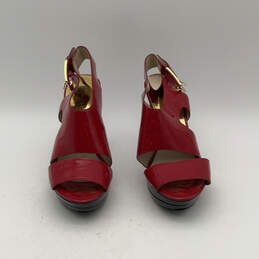 Womens Red Leather Open Toe Stiletto Heel Ankle Strap Sandals Size 8.5
