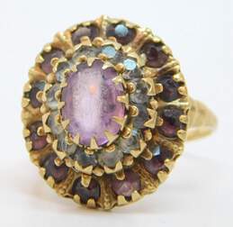 Vintage 10K Yellow Gold Purple & Clear Glass Tiered Dome Ring 3.6g alternative image