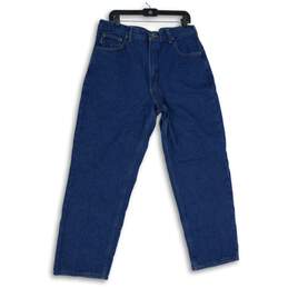 Mens Dark Blue Denim 5-Pocket Design Straight Leg Jeans Size 36x30