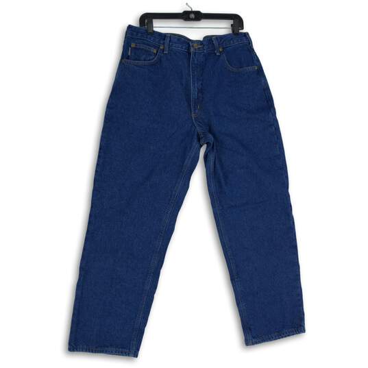 Mens Dark Blue Denim 5-Pocket Design Straight Leg Jeans Size 36x30 image number 1