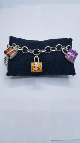 Sterling Silver Enamel Handbag Charms 7 1/2 inch Bracelet 17.2g alternative image