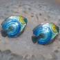 980 Silver Cloisonné Fish Stud Earrings - 8.4g image number 1