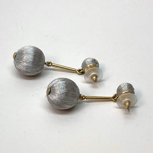 Designer J. Crew Gold-Tone Silver Thread Ball Dangle Drop Earrings image number 3