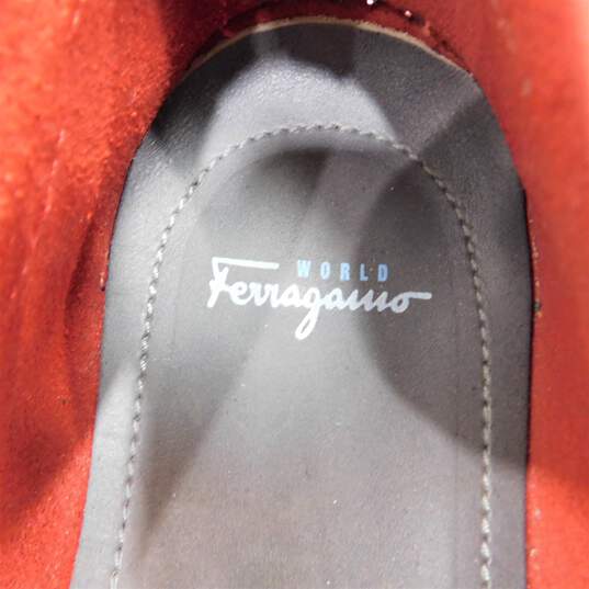 Ferragamo World Men's Red Leather Logo Buckle White Rubber Sole Boat Shoes / Loafers Size 11 with COA image number 9