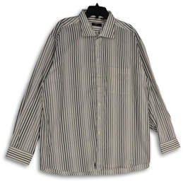 Mens Brown Gray Striped Long Sleeve Spread Collar Button-Up Shirt Size XXL