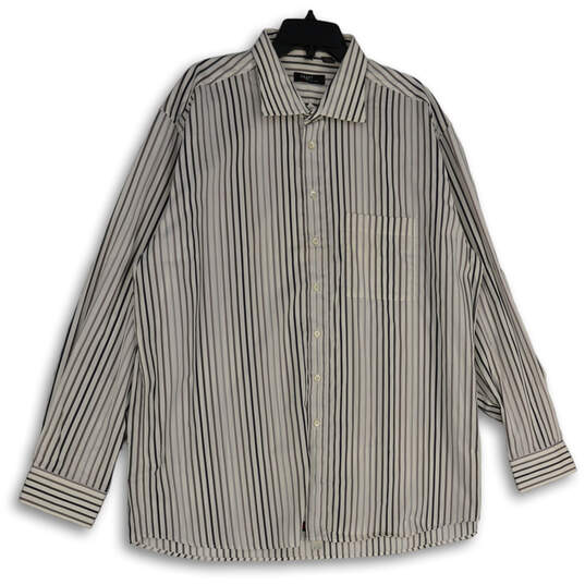 Mens Brown Gray Striped Long Sleeve Spread Collar Button-Up Shirt Size XXL image number 1