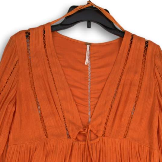 Free People Womens Orange V-Neck Bell Sleeve Tunic Blouse Top Size Medium image number 3