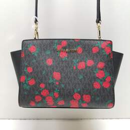 MICHAEL Michael Kors Black/Red Rose Printed Signature Leather Medium Selma Crossbody Bag