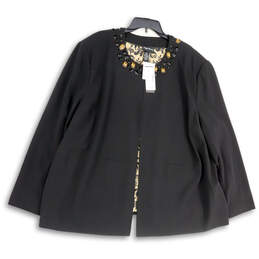 NWT Womens Black Embellished Round Neck Long Sleeve Collarless Jacket Sz 4X