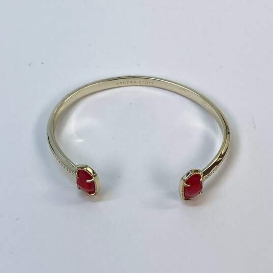 Designer Kendra Scott Gold-Tone Red Drusy Stone Fashionable Cuff Bracelet image number 2
