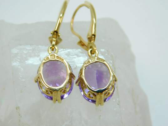 14K Yellow Gold Oval Amethyst Drop Earrings 3.8g image number 6