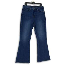 NWT Womens Blue Denim Medium Wash High Rise Flared Jeans Size 14/32