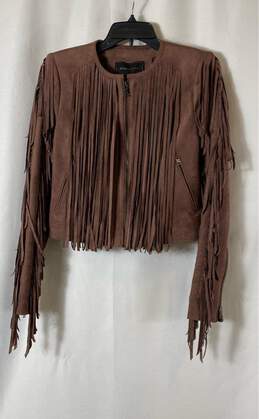 NWT BCBGMAXAZRIA Womens Brown Fringe Motorcycle Jacket Size Small