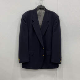 Mens Blue Long Sleeve Notch Lapel Pockets Single Breasted Two Button Blazer