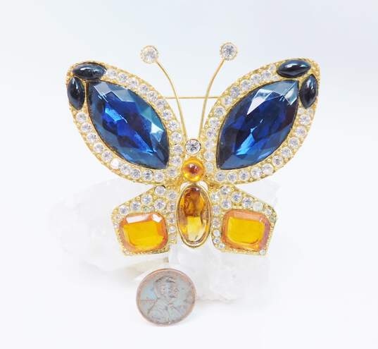 Vintage Vern O'Hara Icy Rhinestone & Gold Tone Butterfly Statement Brooch for Repair 59.8g image number 3