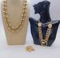 Vintage Trifari Brushed Gold Tone Faux Pearl Bead Necklaces & Leaf Brooch 155.2g image number 1