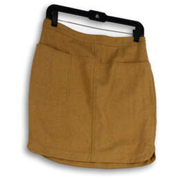 Womens Tan Flat Front Elastic Waist Pockets Pull-On Mini Skirt Size 2