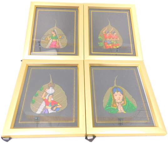 4 Framed Art Pieces Indian Style Leaf image number 1
