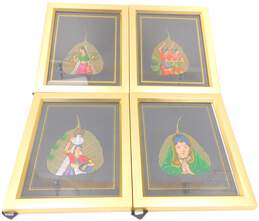 4 Framed Art Pieces Indian Style Leaf