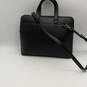 Womens Black Leather Outer Pockets Adjustable Strap Laptop Messenger Bag image number 2