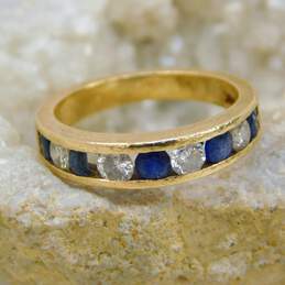 14K Yellow Gold 0.65 CTTW Diamond & Sapphire Alternating Stone Band Ring 4.0g