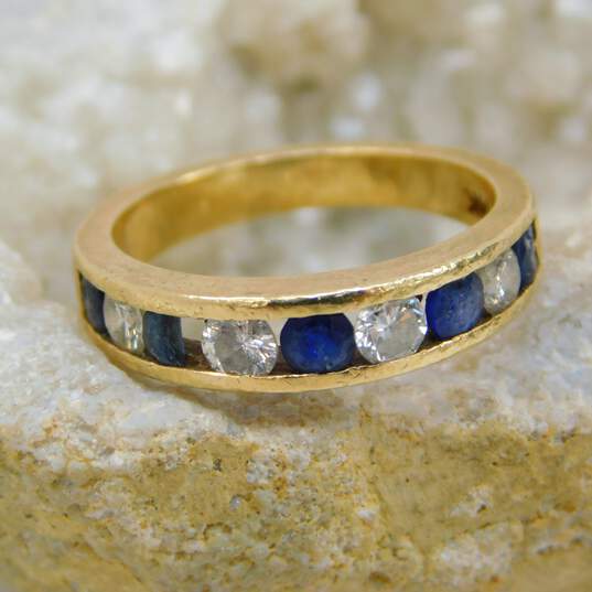 14K Yellow Gold 0.65 CTTW Diamond & Sapphire Alternating Stone Band Ring 4.0g image number 1