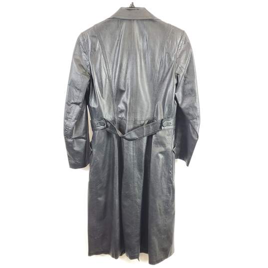 Unbranded Women Black Leather Trench Coat Sz 36 image number 2