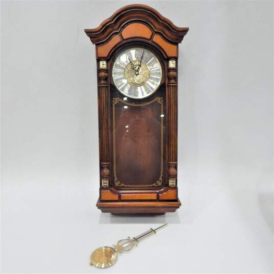 Seiko Stately Dark Brown Solid Oak Case Wall Clock QXH004BLH w/ Pendulum IOB image number 1