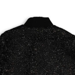 NWT Womens Black Sequins Long Sleeve Full-Zip Bomber Jacket Size S
