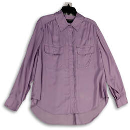 Womens Purple Long Sleeve Collared Front Pockets Button-Up Shirt Size 22