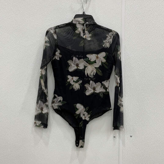Womens Black Floral Elia Alessandra Long Sleeve One-Piece Bodysuit Size 4 image number 2
