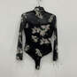 Womens Black Floral Elia Alessandra Long Sleeve One-Piece Bodysuit Size 4 image number 2