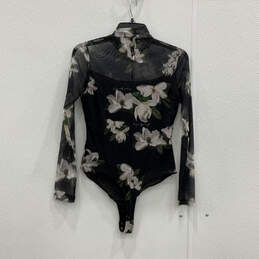 Womens Black Floral Elia Alessandra Long Sleeve One-Piece Bodysuit Size 4 alternative image
