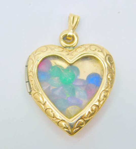 14K Yellow Gold Loose Birthstone Scroll Heart Locket 3.3g image number 4