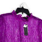 NWT Womens Purple Lace Balloon Sleeve Back Keyhole Blouse Top Size Large image number 3