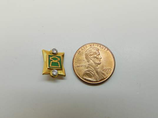 Vintage 10K Yellow Gold 0.12 CTTW Diamond & Enamel Service Pin 1.8g image number 4