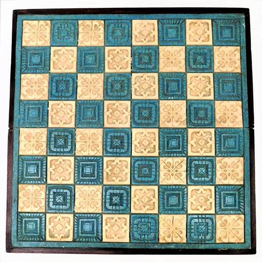 Vintage Aztec Mayan Conquistadors Resin & Wood Folding Chess Set image number 2