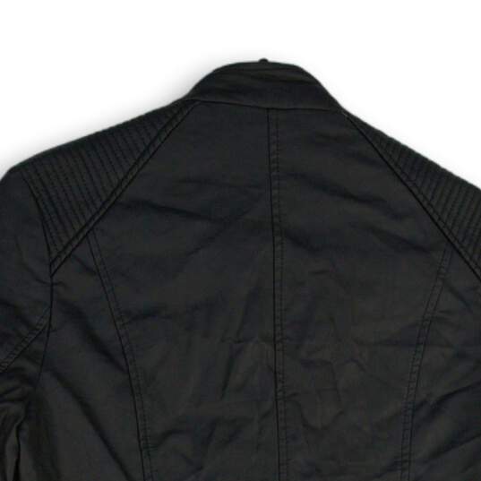 APT.9 Womens Black Leather Full Zip Long Sleeve Pockets Biker Jacket Size Small image number 4