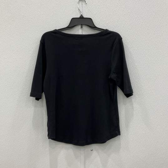 Womens Black Short Sleeve Henley Neck Pullover Blouse Top Shirt Size M/P 10-12 image number 2