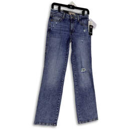 NWT Womens Blue Mid Ris Distressed Pockets Denim Straight Jeans Size 26X32