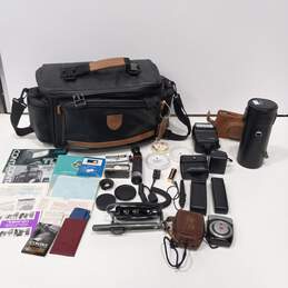 Solidex Black Leather Camera Bag w/Camera Accessories