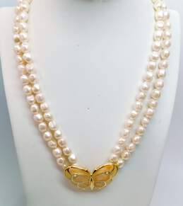 Vintage Kenneth Jay Lane For Avon Double Strand Faux Pearl Butterfly Necklace 60.5g