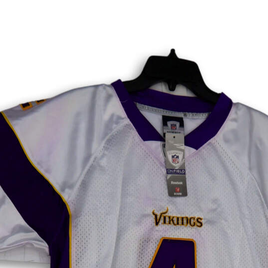 Buy the NWT Mens White Blue Minnesota Vikings Brett Favre #4 Football Jersey  Sz 50